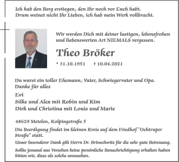 Anzeige von Theo Bröker 