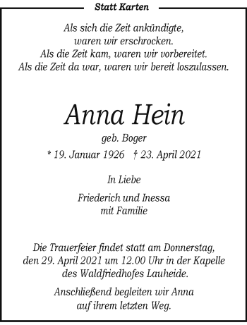 Anzeige von Anna Hein 