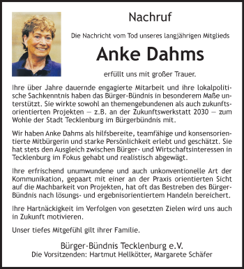Anzeige von Anke Dahms 