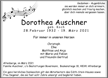Anzeige von Dorothea Auschner 