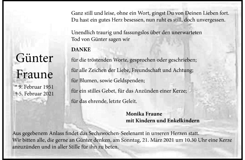  Traueranzeige für Günter Fraune vom 20.03.2021 aus 