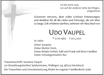 Anzeige von Udo Vaupel 