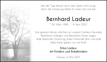 Anzeige von Bernhard Ladeur 
