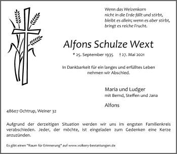 Anzeige von Alfons Schulze Wext 