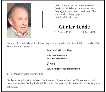 Anzeige von Günter Lodde 