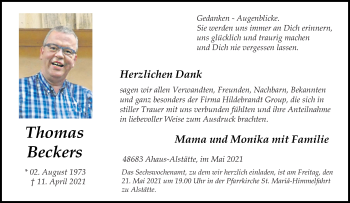 Anzeige von Thomas Beckers 