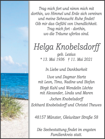 Anzeige von Helga Knobelsdorff 