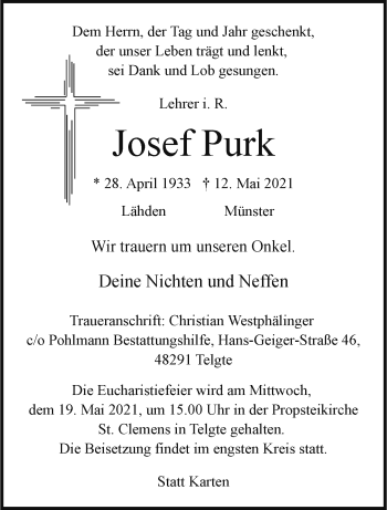 Anzeige von Josef Purk 