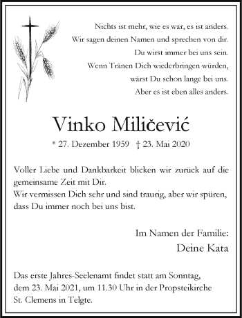 Anzeige von Vinko Milicevici 
