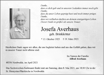 Anzeige von Josefa Averhaus 