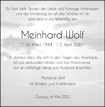Anzeige von Meinhard Wolf 