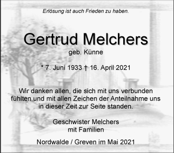 Anzeige von Gertrud Melchers 