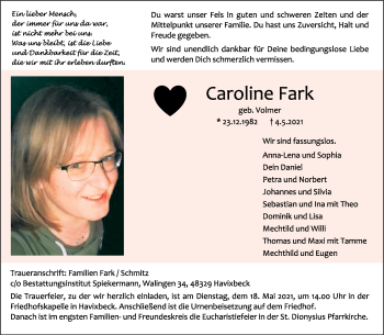 Anzeige von Caroline Fark 