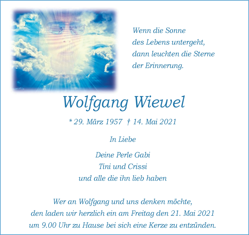  Traueranzeige für Wolfgang Wiewel vom 19.05.2021 aus 