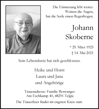 Anzeige von Johann Skoberne 