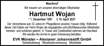 Anzeige von Hartmut Wojan 
