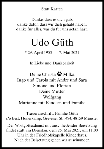Anzeige von Udo Güth 