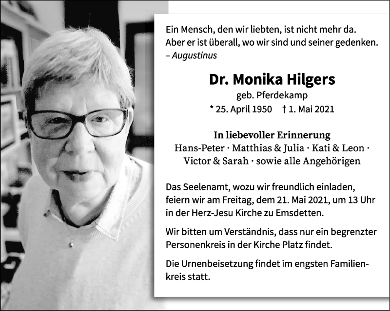  Traueranzeige für Monika Hilgers vom 15.05.2021 aus 