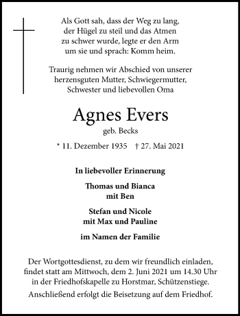 Anzeige von Agnes Evers 