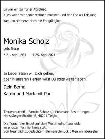 Anzeige von Monika Scholz 