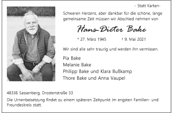 Anzeige von Hans-Dieter Bake 