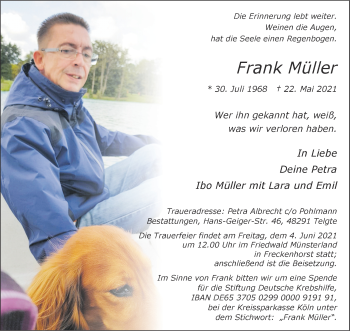 Anzeige von Frank Müller 