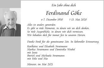 Anzeige von Ferdinand Göke 