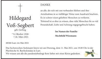 Anzeige von Hildegard Voß-Segbert 