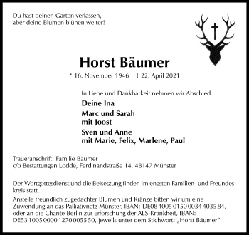 Anzeige von Horst Bäumer 