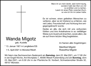 Anzeige von Wanda Migotz 