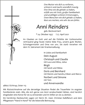Anzeige von Anni Reinders 