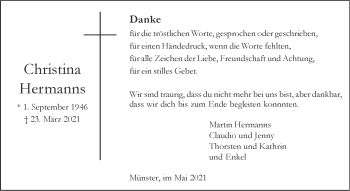 Anzeige von Christina Hermanns 