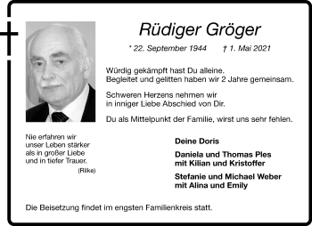 Anzeige von Rüdiger Gröger 