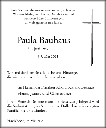Anzeige von Paula Bauhaus 