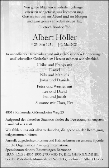 Anzeige von Albert Höller 