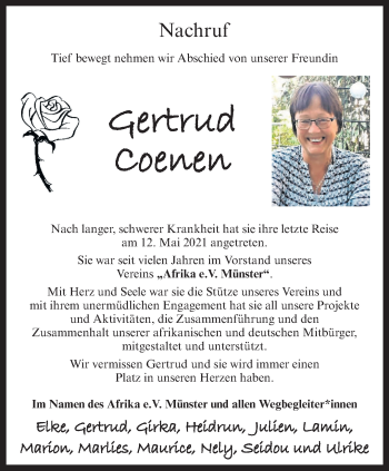 Anzeige von Gertrud Coenen 