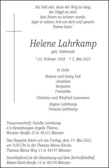 Anzeige von Helene Lahrkamp 