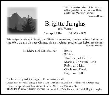 Anzeige von Brigitte Junglas 