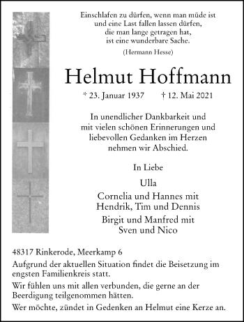 Anzeige von Helmut Hoffmann 