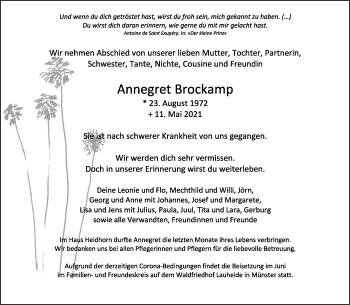 Anzeige von Annegret Brockamp 