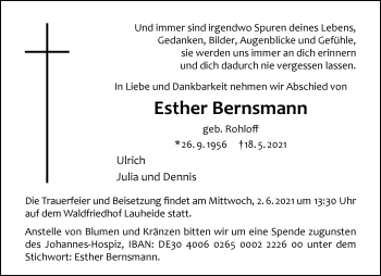 Anzeige von Esther Bernsmann 