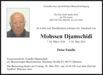 Anzeige von Mohssen Djamschidi 