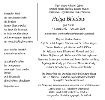 Anzeige von Helga Blindow 