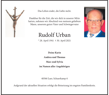 Anzeige von Rudolf Urban 