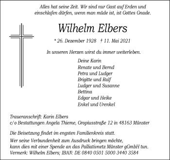 Anzeige von Wilhelm Elbers 