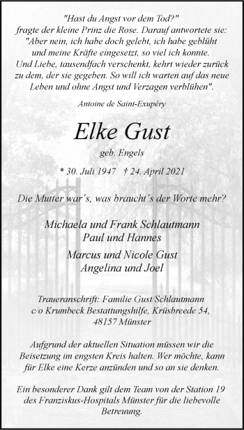 Anzeige von Elke Gust 