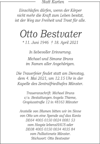 Anzeige von Otto Bestvater 