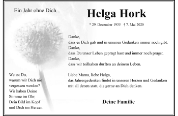 Anzeige von Helga Hork 