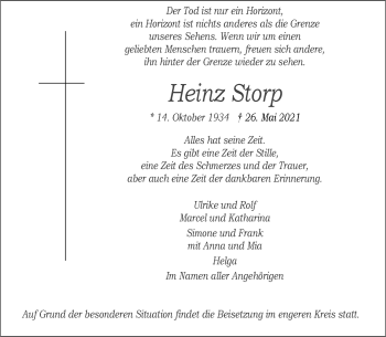 Anzeige von Heinz Storp 