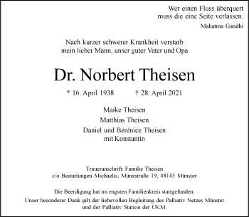 Anzeige von Norbert Theisen 